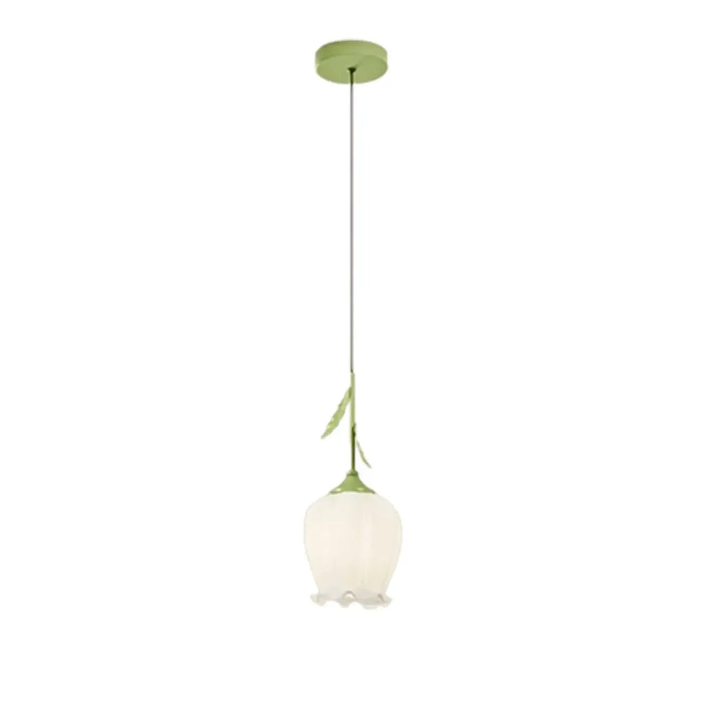 Lampe de chevet enfant en verre blanc avec suspension tulipe