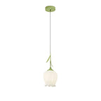 Lampe de chevet enfant en verre blanc avec suspension tulipe