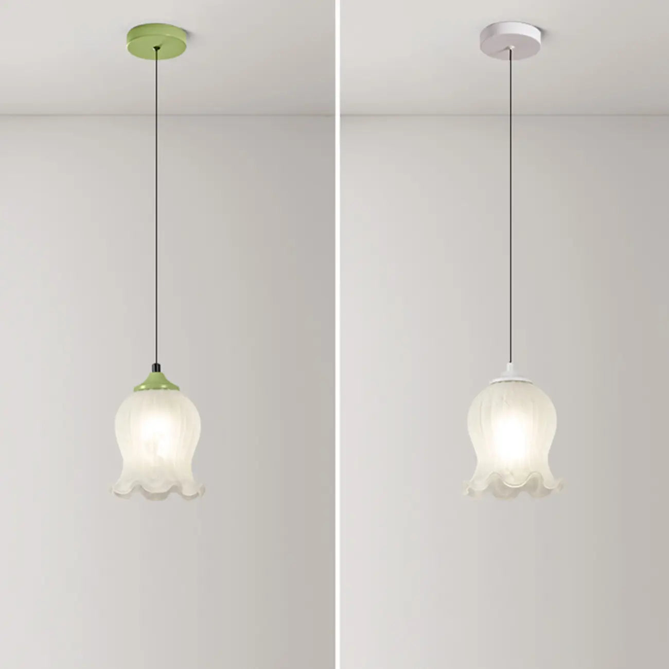Lampe de chevet enfant en verre blanc avec suspension tulipe