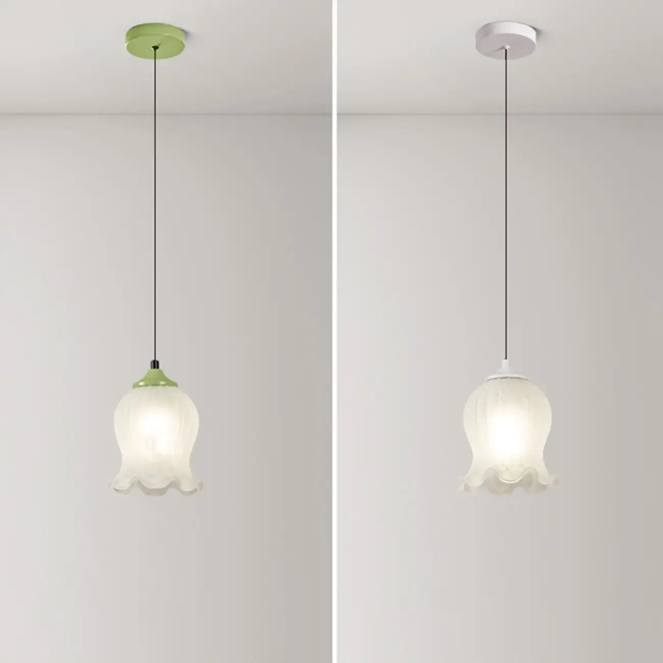 Lampe de chevet enfant en verre blanc avec suspension tulipe