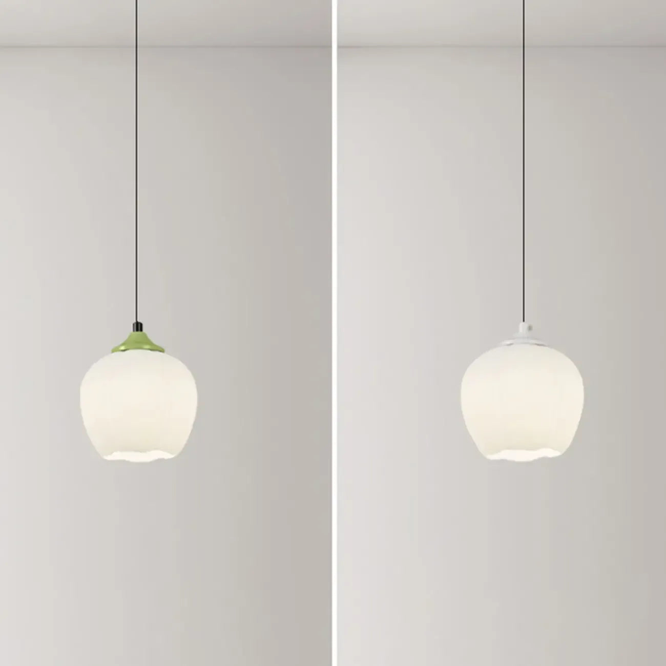 Lampe de chevet enfant en verre blanc avec suspension tulipe
