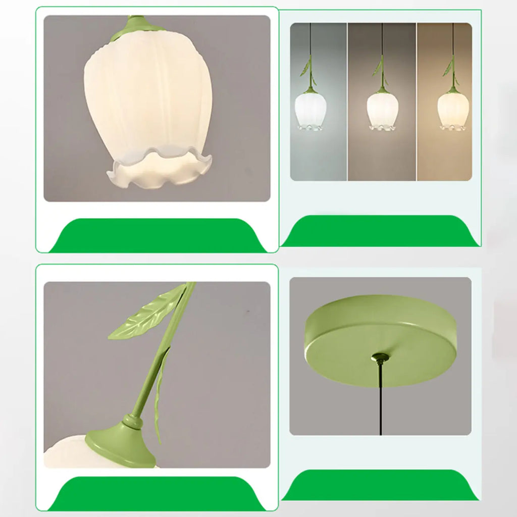 Lampe de chevet enfant en verre blanc avec suspension tulipe