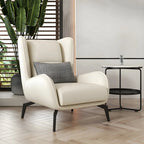 Fauteuil d'appoint moderne en cuir beige avec un coussin