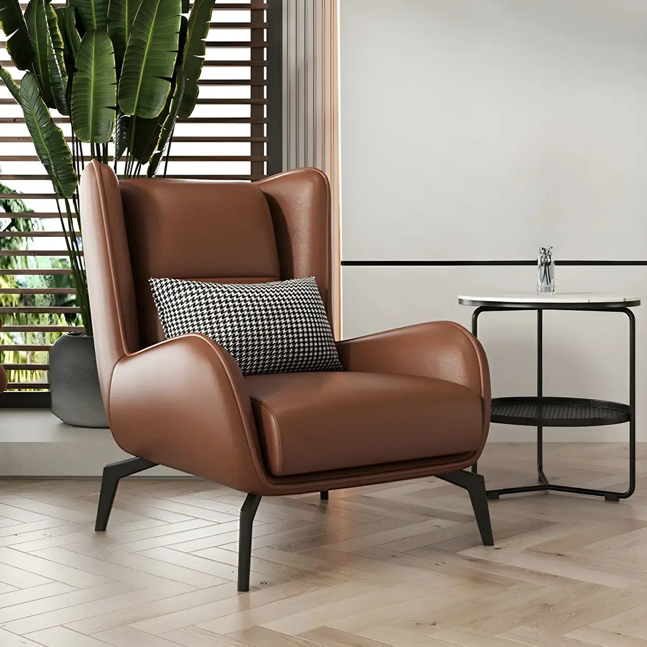 Fauteuil d'appoint moderne en cuir beige avec un coussin