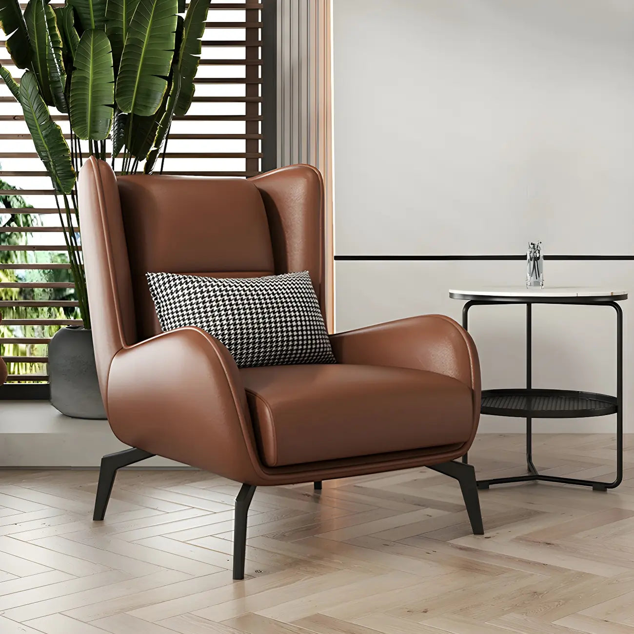 Fauteuil d'appoint moderne en cuir beige avec un coussin