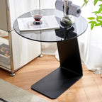 Table d'appoint ronde moderne en verre noir transparent pour canapé