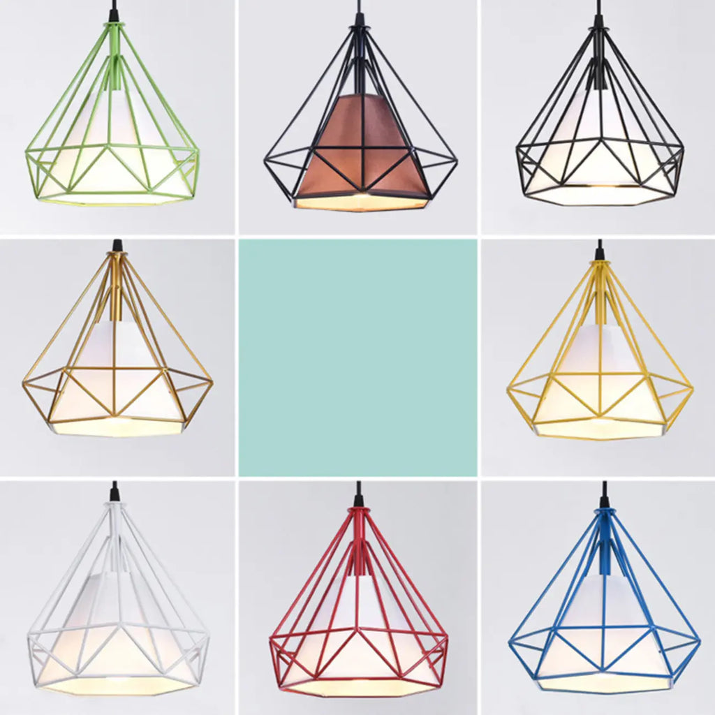 Suspension moderne en forme de cône de diamant coloré