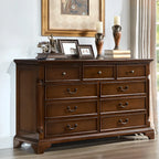 Commode double classique en bois brun à 9 tiroirs