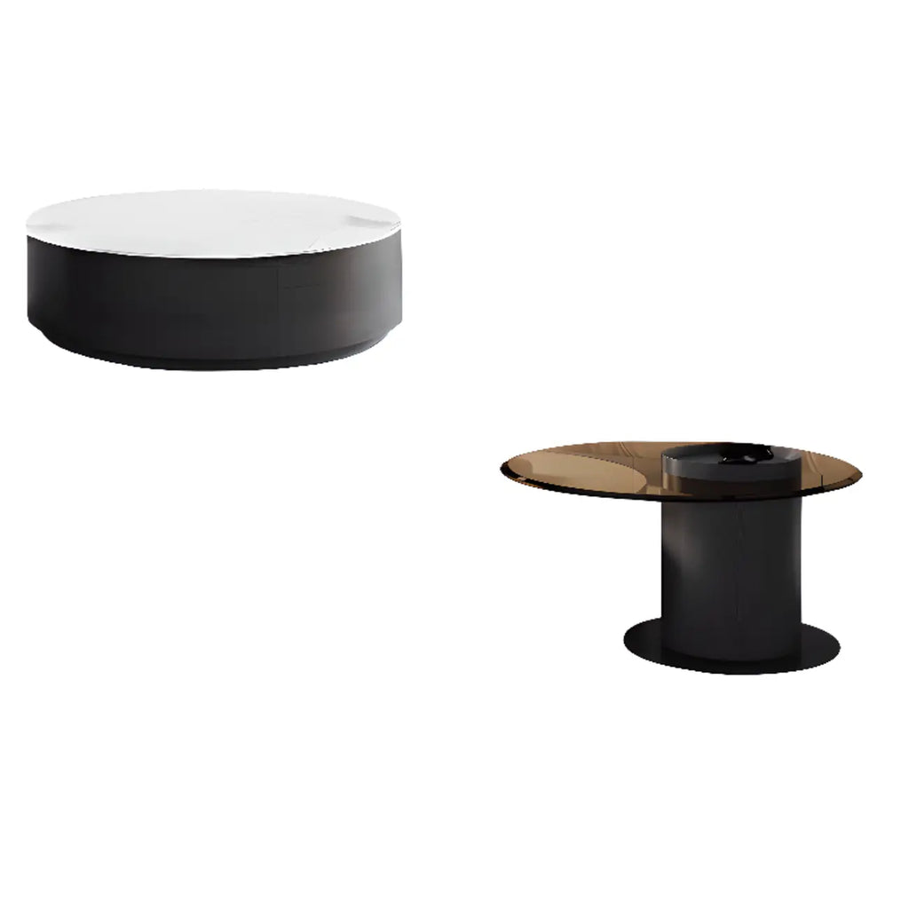 Ensemble de tables basses gigognes rondes blanches modernes avec tiroirs