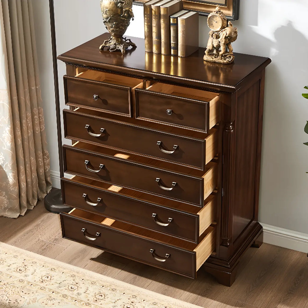 Commode double classique en bois brun à 9 tiroirs