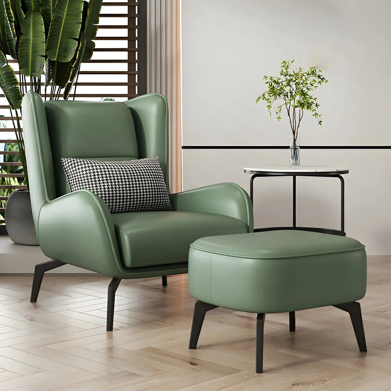 Fauteuil d'appoint moderne en cuir beige avec un coussin