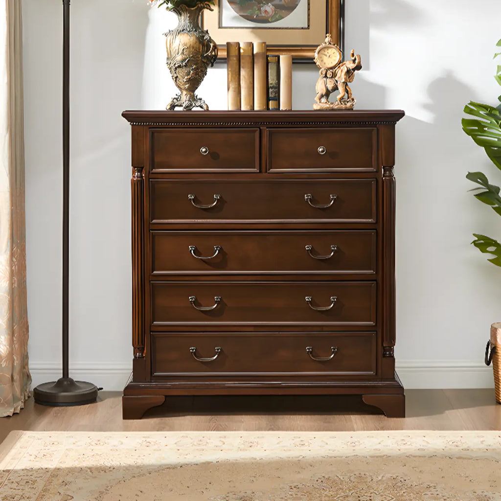Commode double classique en bois brun à 9 tiroirs