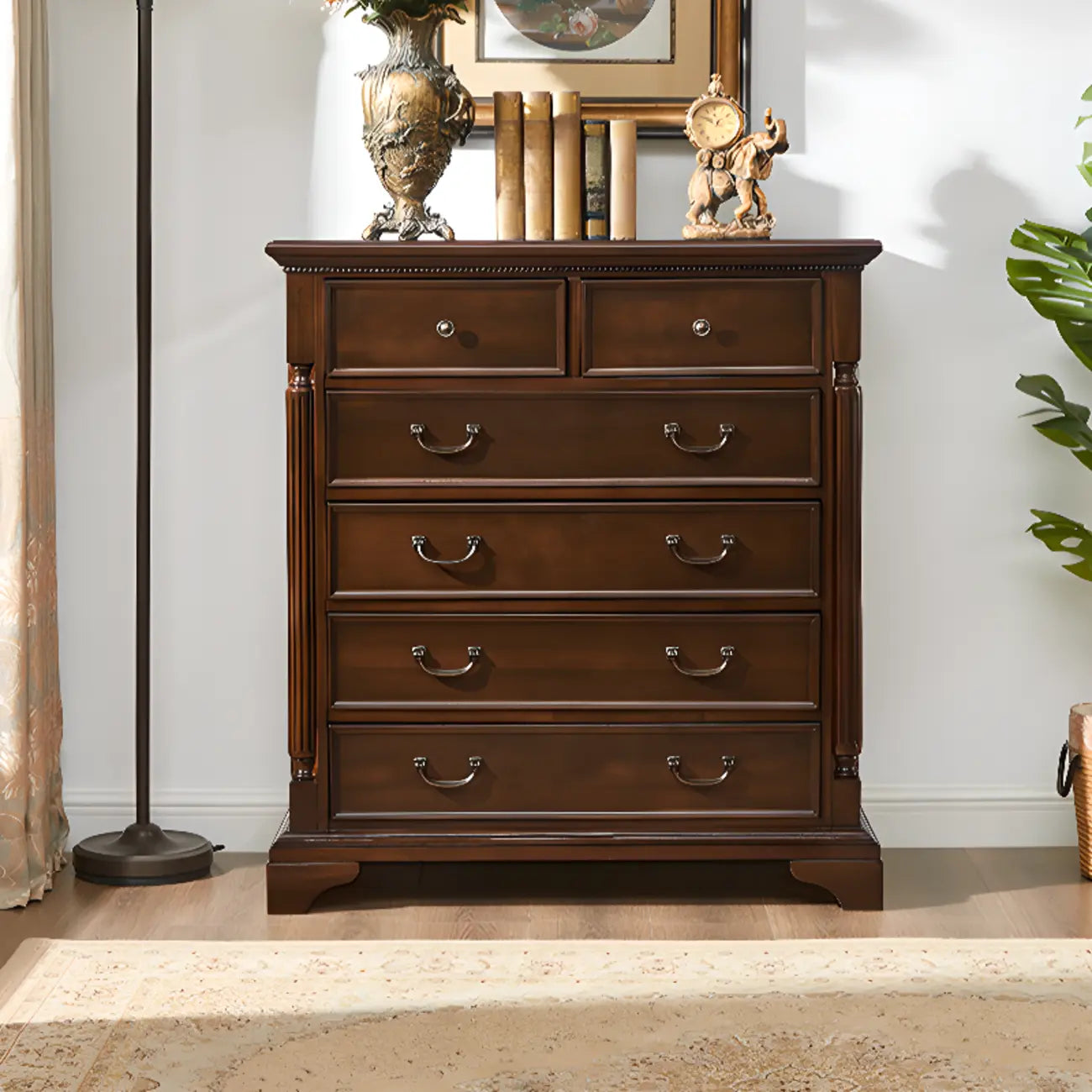 Commode double classique en bois brun à 9 tiroirs