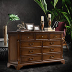 Commode double classique en bois brun à 9 tiroirs