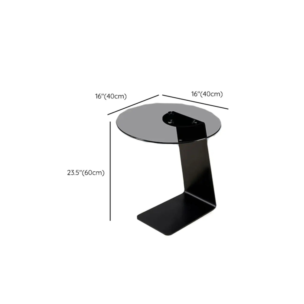 Table d'appoint ronde moderne en verre noir transparent pour canapé