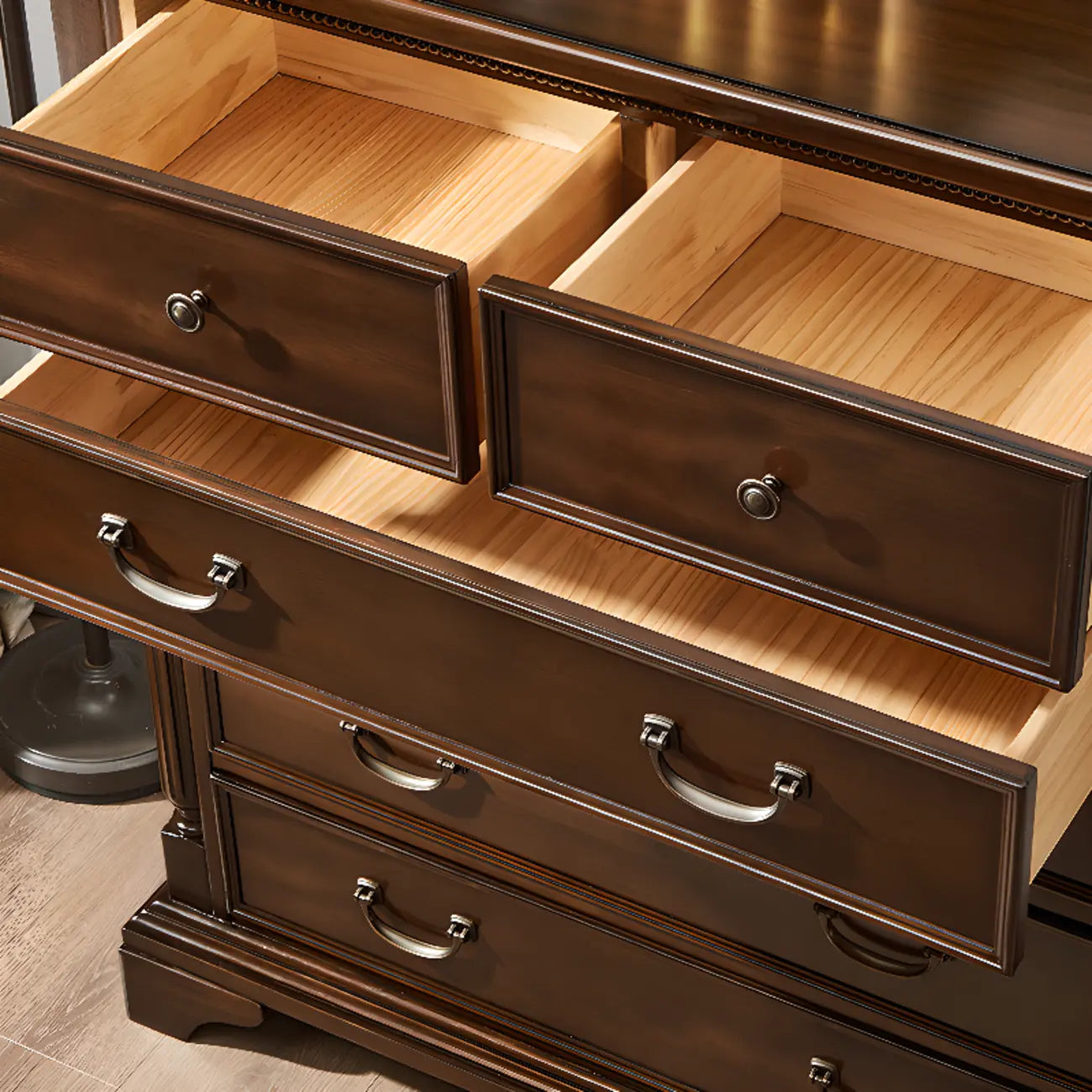 Commode double classique en bois brun à 9 tiroirs