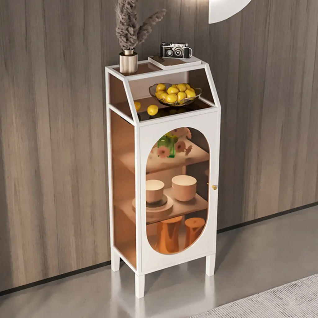 Vitrine blanche minimaliste à portes en métal et verre