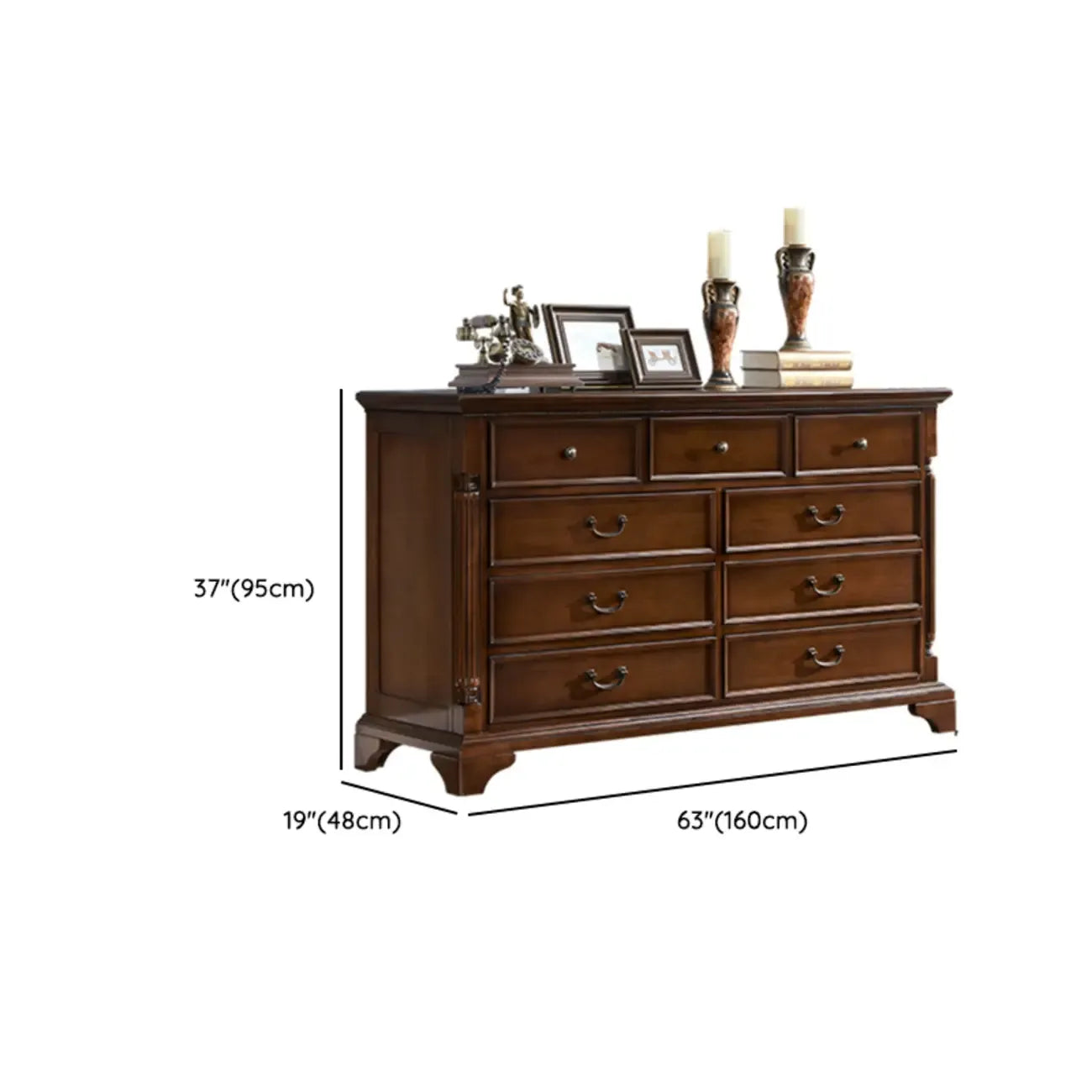 Commode double classique en bois brun à 9 tiroirs