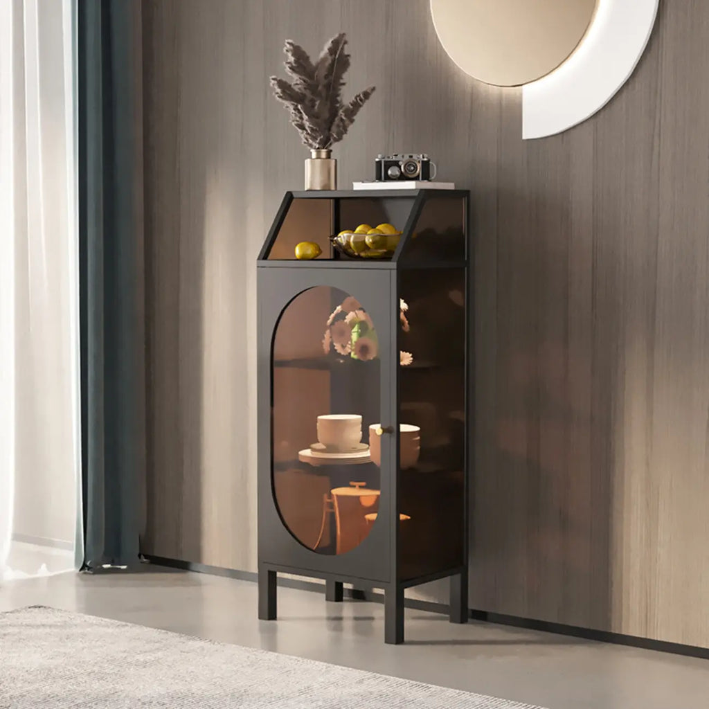 Vitrine blanche minimaliste à portes en métal et verre