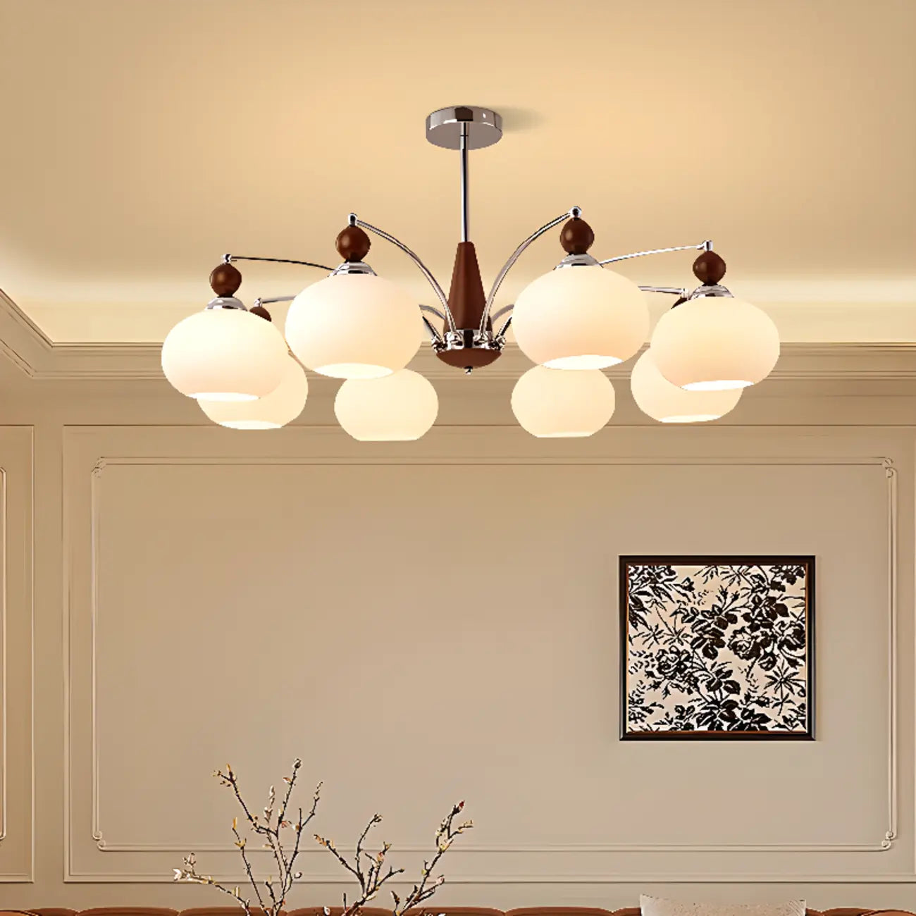 Lustre globe blanc avec abat-jour en verre pour chambre à coucher