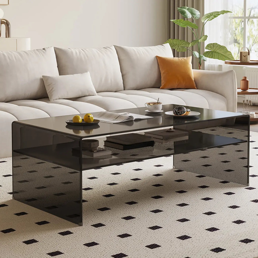 Table basse rectangulaire noire moderne au design transparent