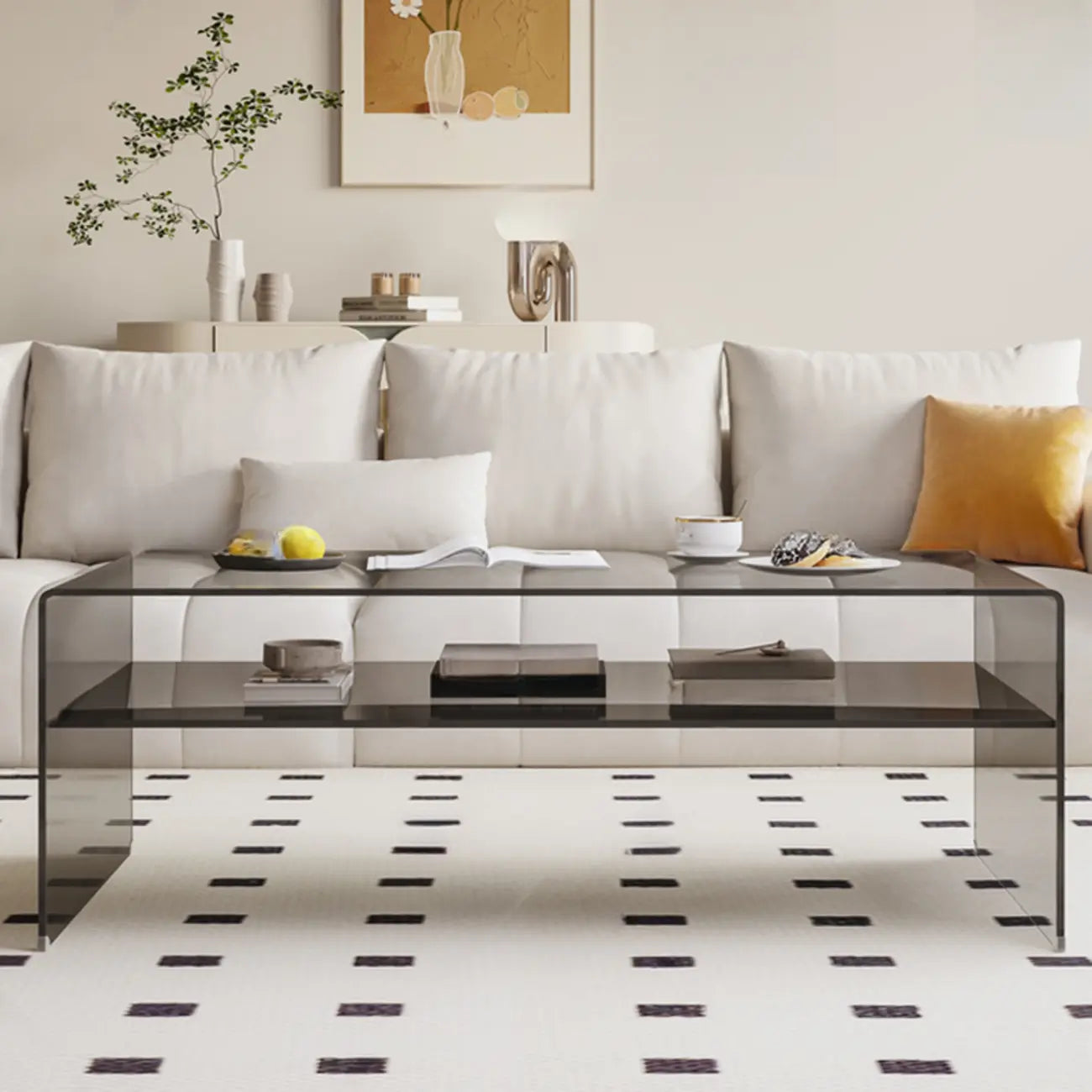Table basse rectangulaire noire moderne au design transparent