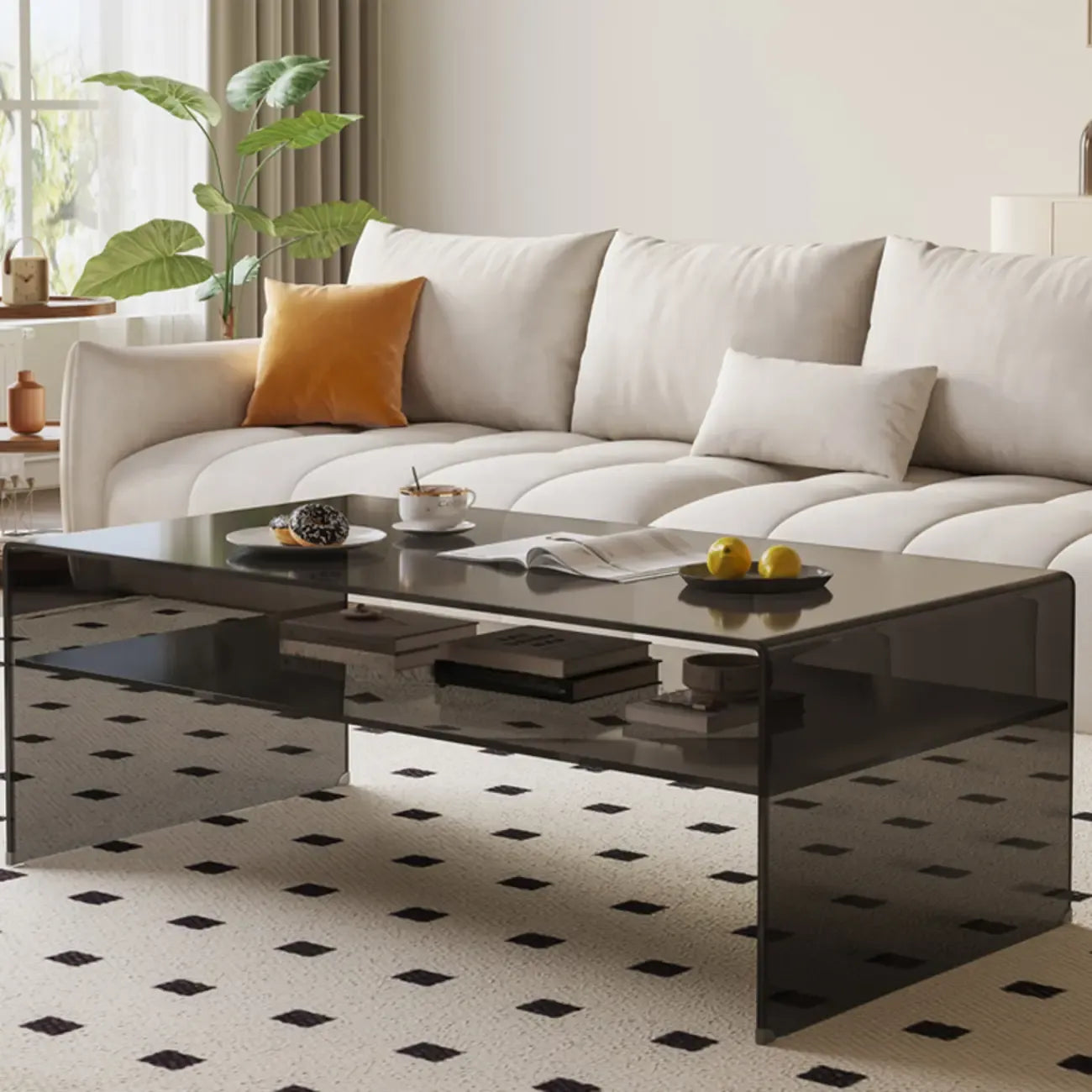 Table basse rectangulaire noire moderne au design transparent