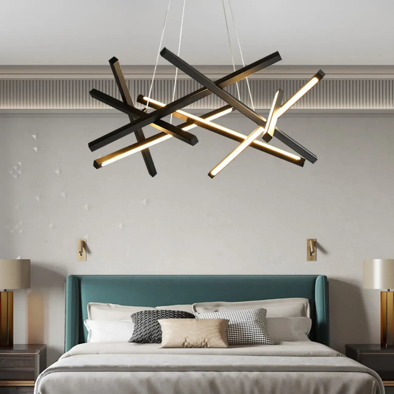 Lustre LED linéaire moderne au design géométrique en métal