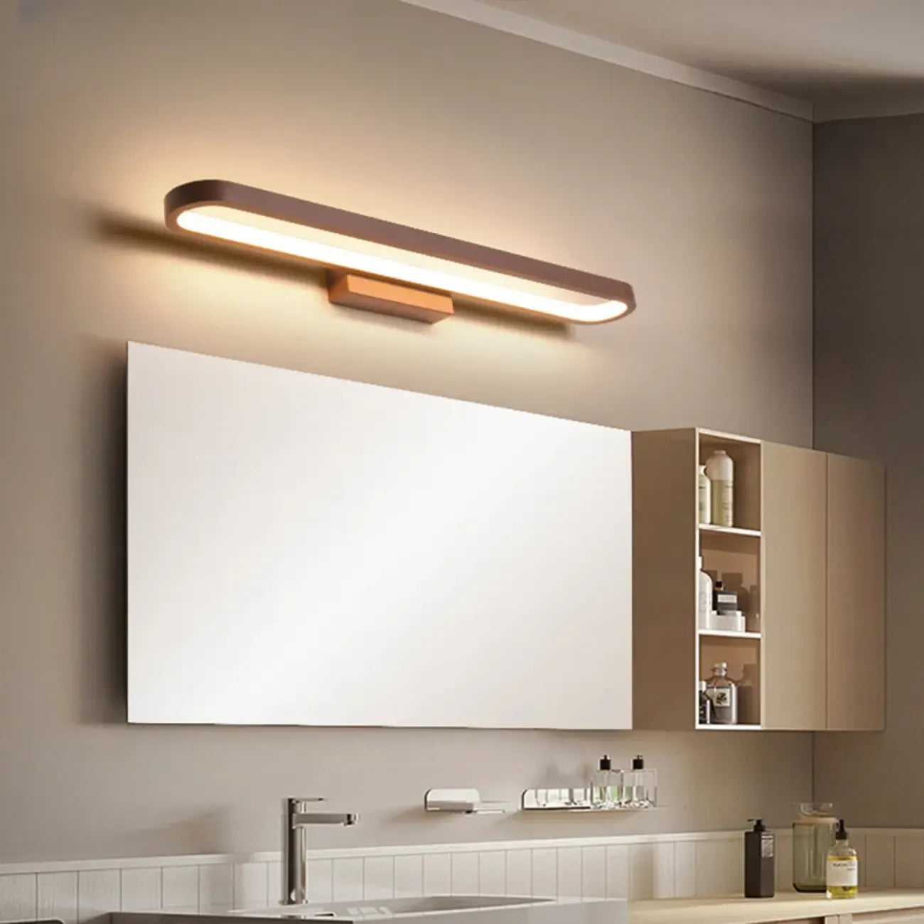 Applique murale LED moderne droite couleur café pour salle de bain, câblée