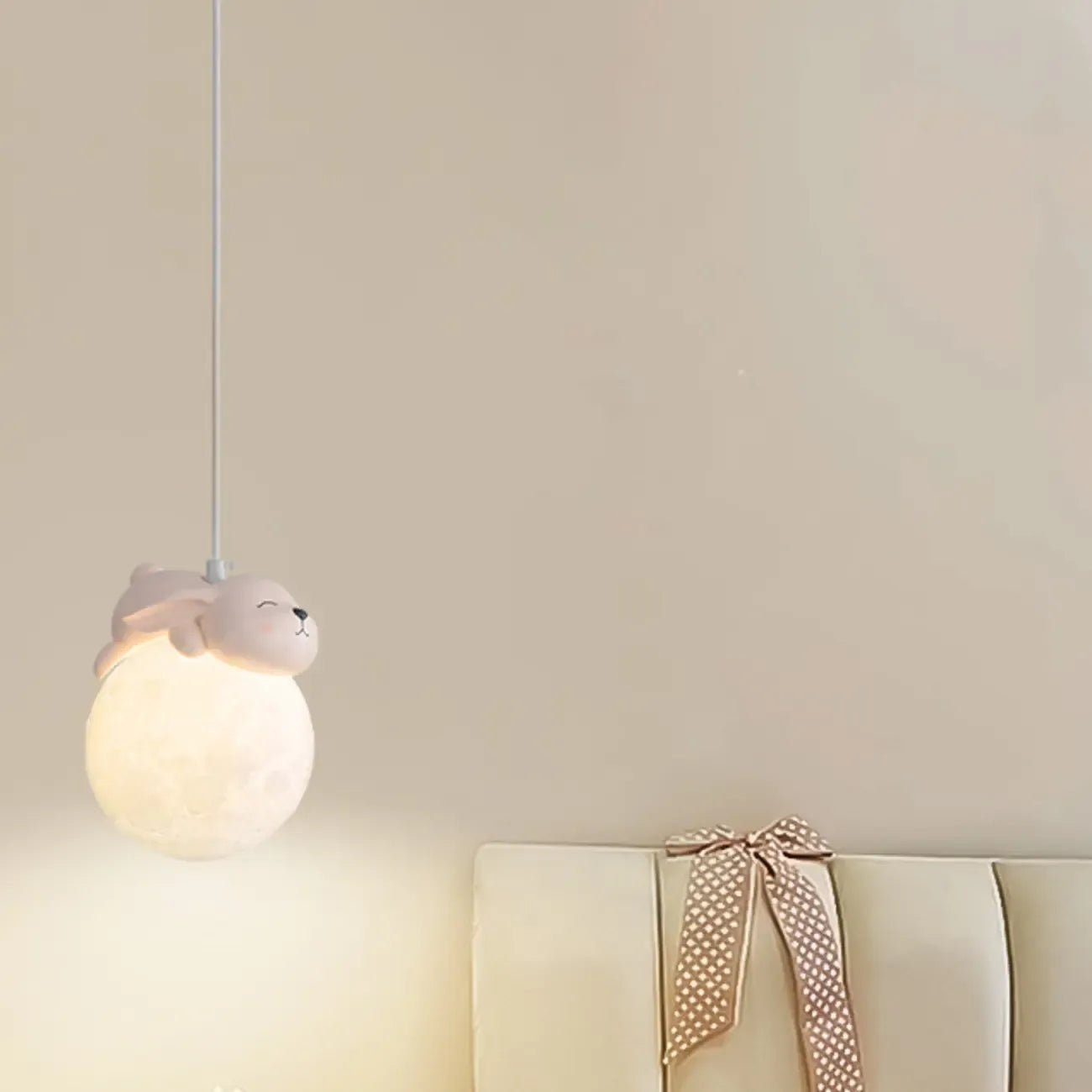 Lampada a sospensione per bambini a forma di coniglio e luna 3D dimmerabile per cameretta