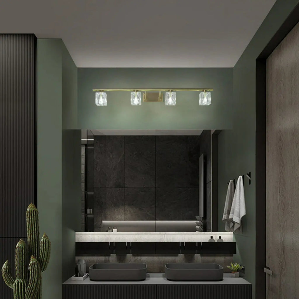 Applique murale moderne dorée pour salle de bain avec abat-jour en cristal transparent