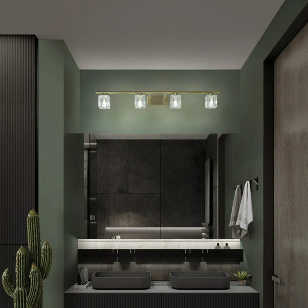 Applique murale moderne dorée pour salle de bain avec abat-jour en cristal transparent