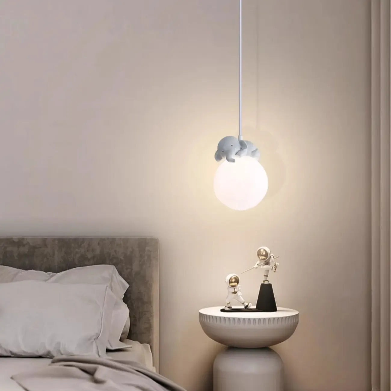 Lampada a sospensione per bambini a forma di coniglio e luna 3D dimmerabile per cameretta