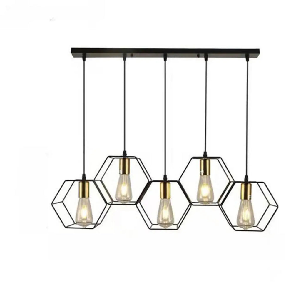 Suspension géométrique noire en métal de style industriel pour îlot de cuisine