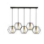 Suspension géométrique noire en métal de style industriel pour îlot de cuisine