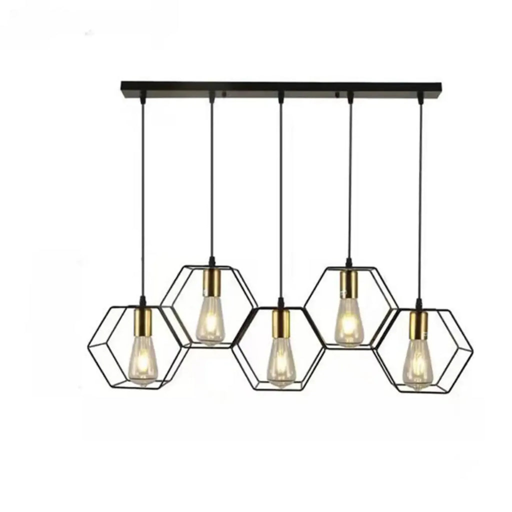 Suspension géométrique noire en métal de style industriel pour îlot de cuisine