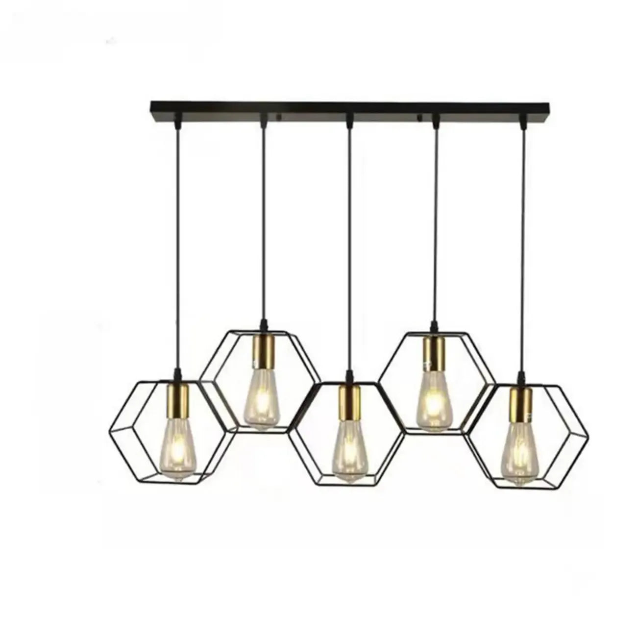 Suspension géométrique noire en métal de style industriel pour îlot de cuisine