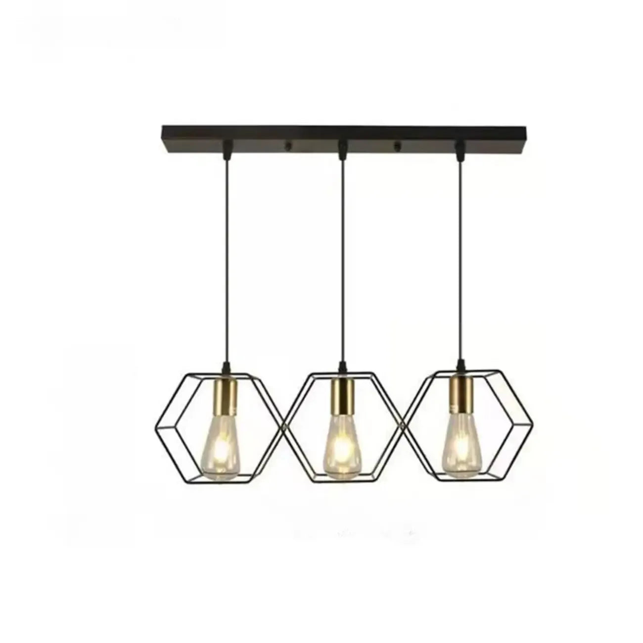 Suspension géométrique noire en métal de style industriel pour îlot de cuisine