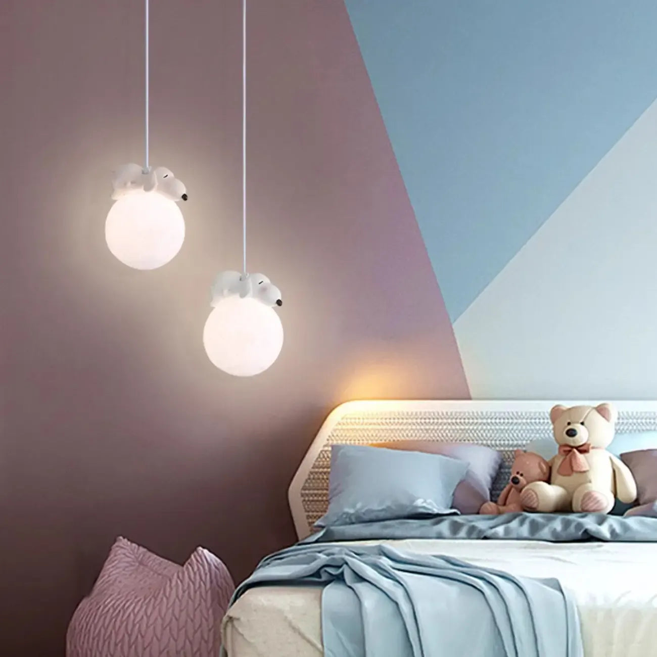Lampada a sospensione per bambini a forma di coniglio e luna 3D dimmerabile per cameretta