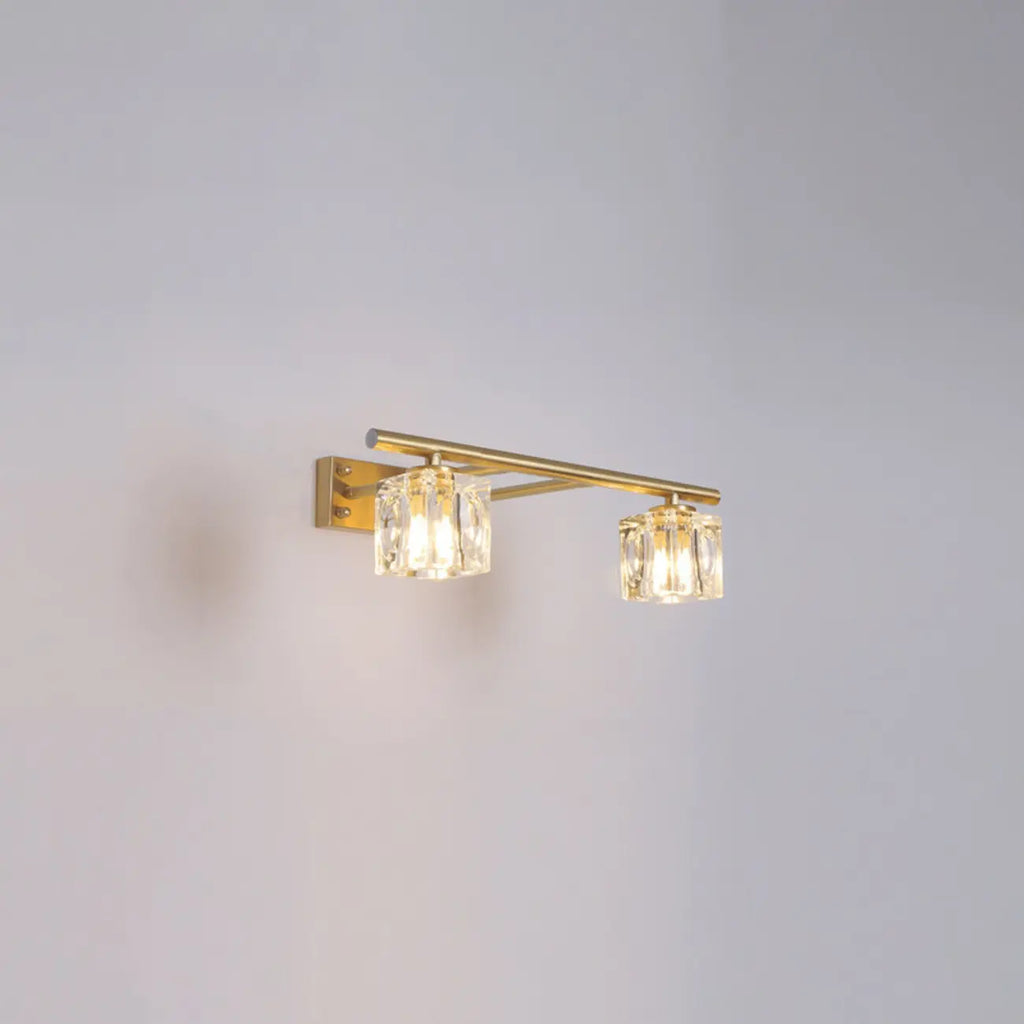 Applique murale moderne dorée pour salle de bain avec abat-jour en cristal transparent