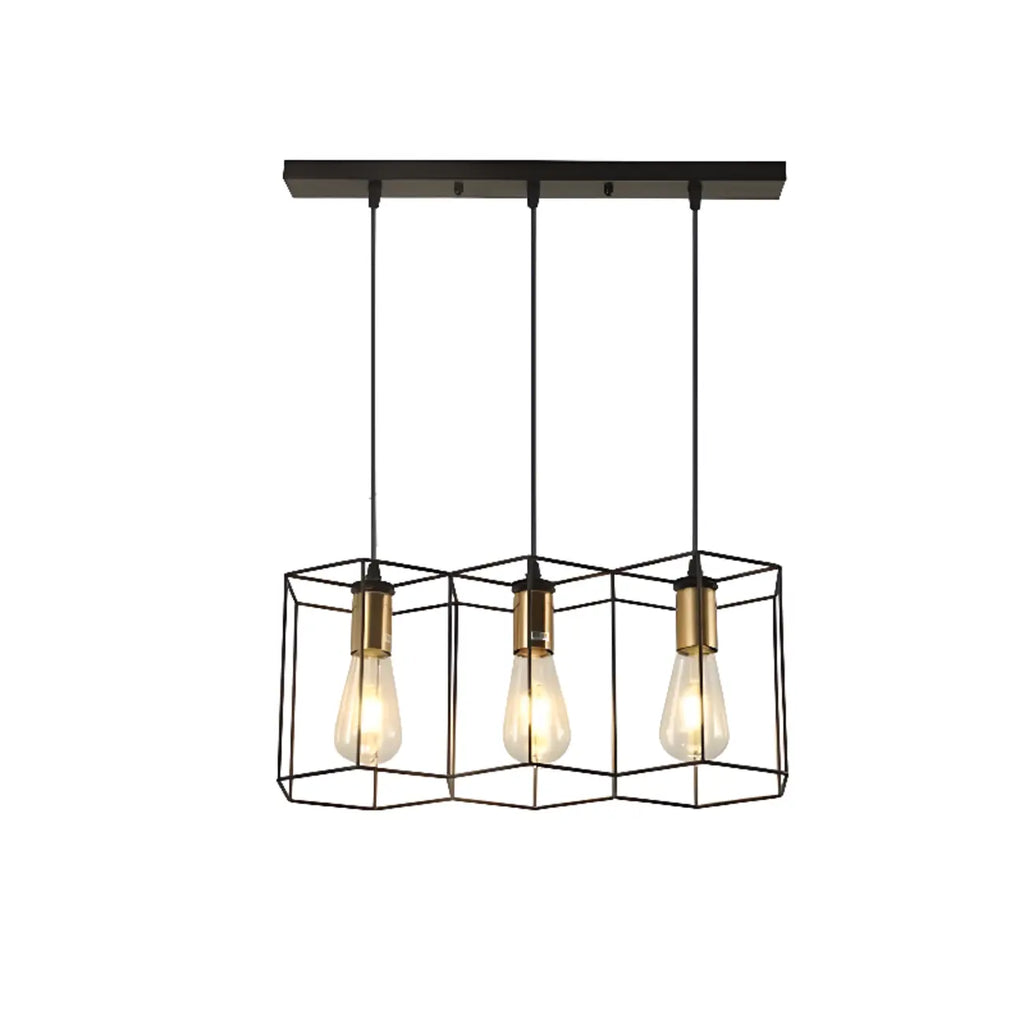 Suspension géométrique noire en métal de style industriel pour îlot de cuisine