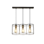 Suspension géométrique noire en métal de style industriel pour îlot de cuisine
