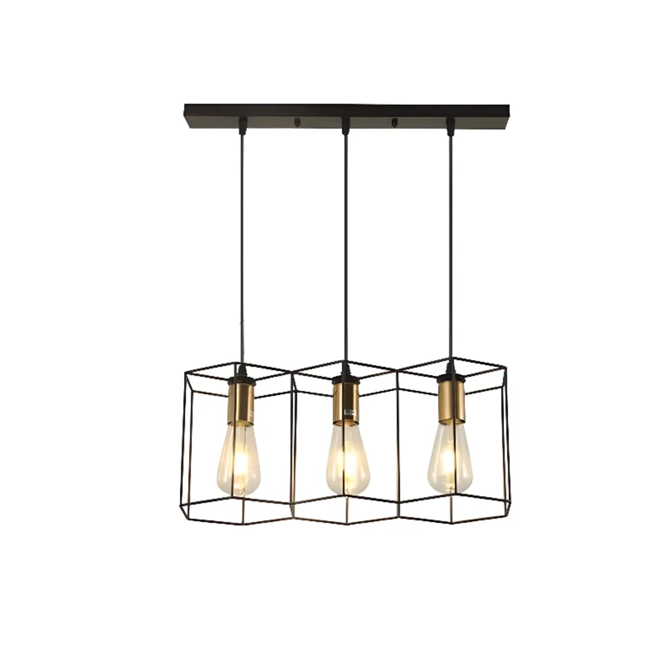 Suspension géométrique noire en métal de style industriel pour îlot de cuisine