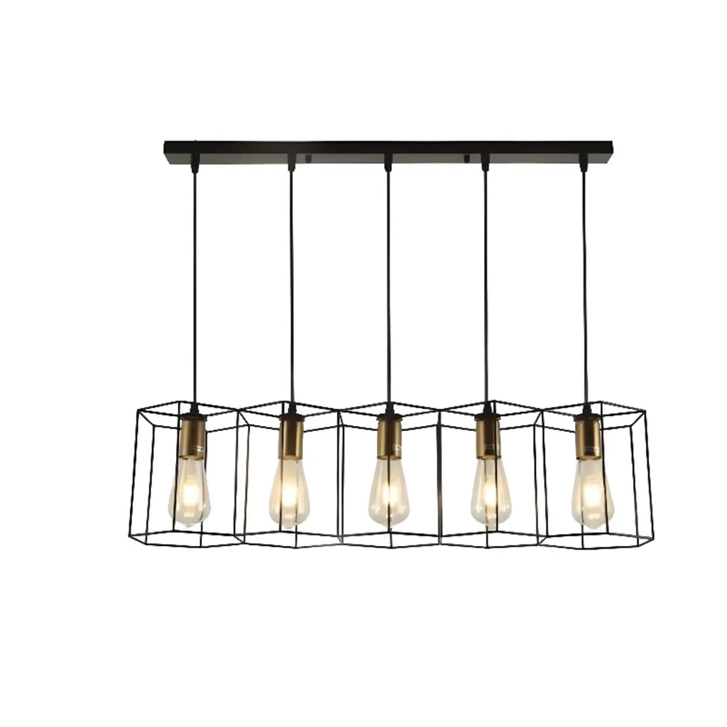 Suspension géométrique noire en métal de style industriel pour îlot de cuisine