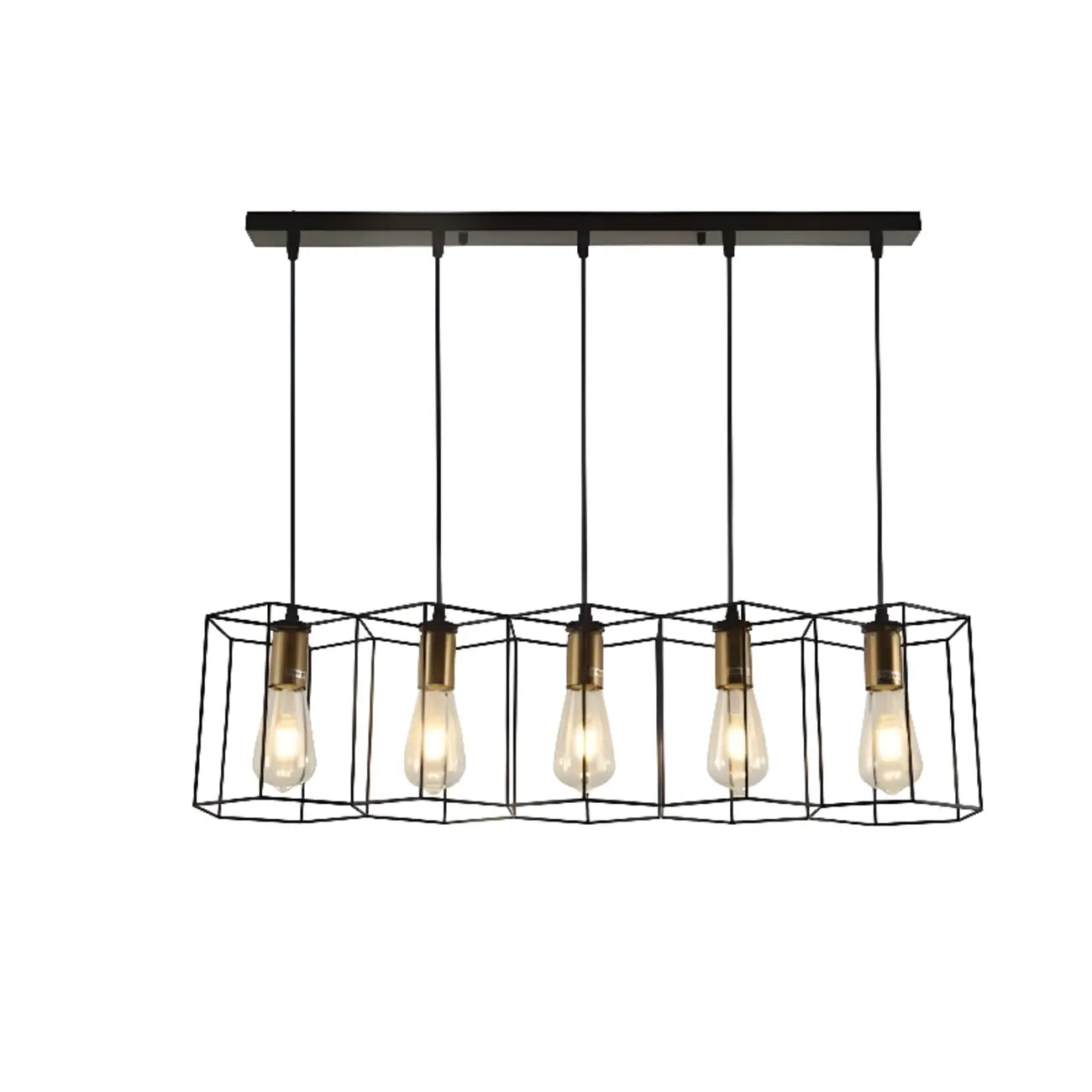 Suspension géométrique noire en métal de style industriel pour îlot de cuisine