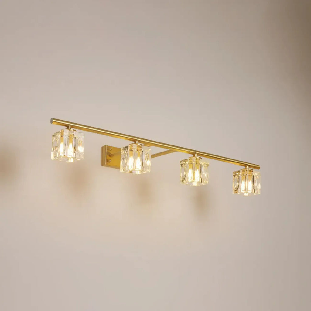 Applique murale moderne dorée pour salle de bain avec abat-jour en cristal transparent