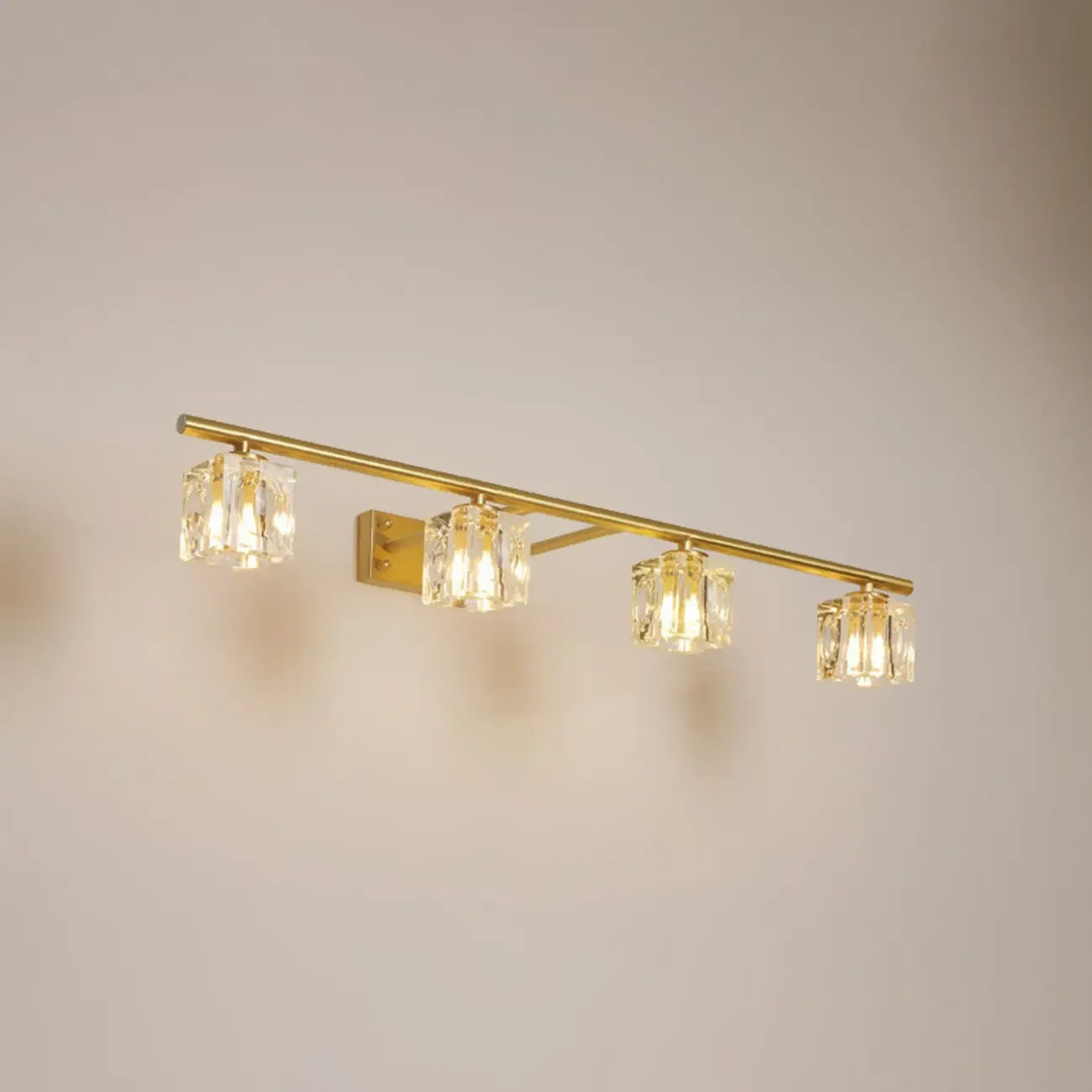 Applique murale moderne dorée pour salle de bain avec abat-jour en cristal transparent
