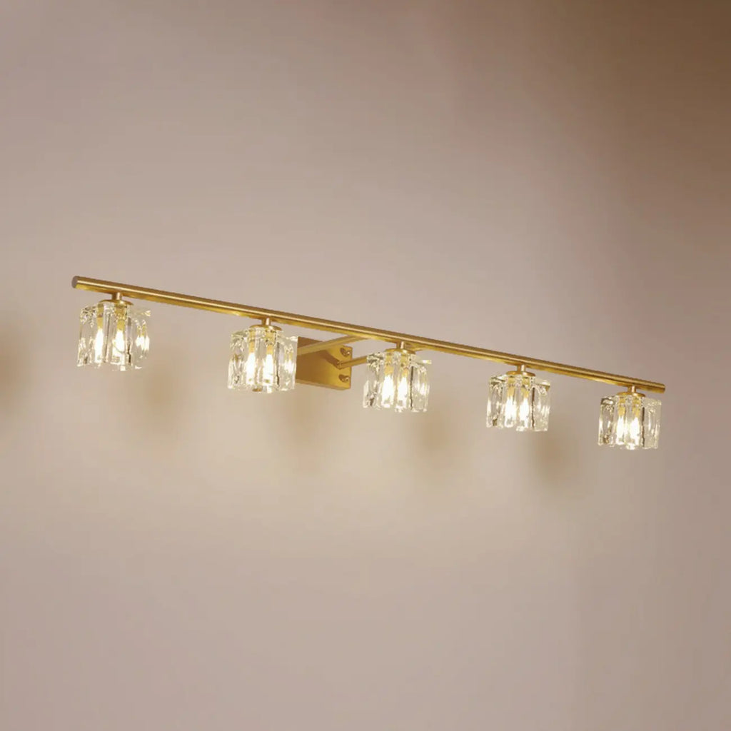 Applique murale moderne dorée pour salle de bain avec abat-jour en cristal transparent