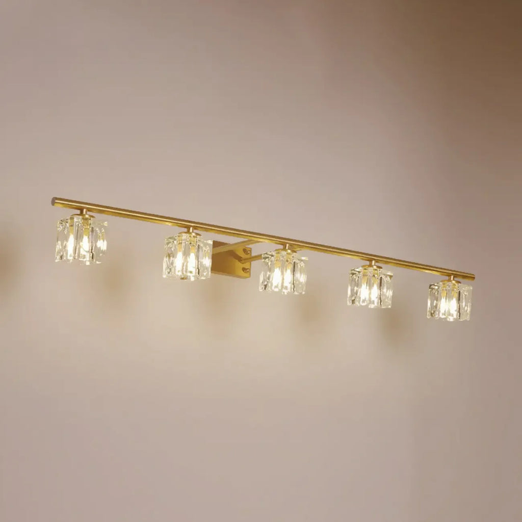 Applique murale moderne dorée pour salle de bain avec abat-jour en cristal transparent