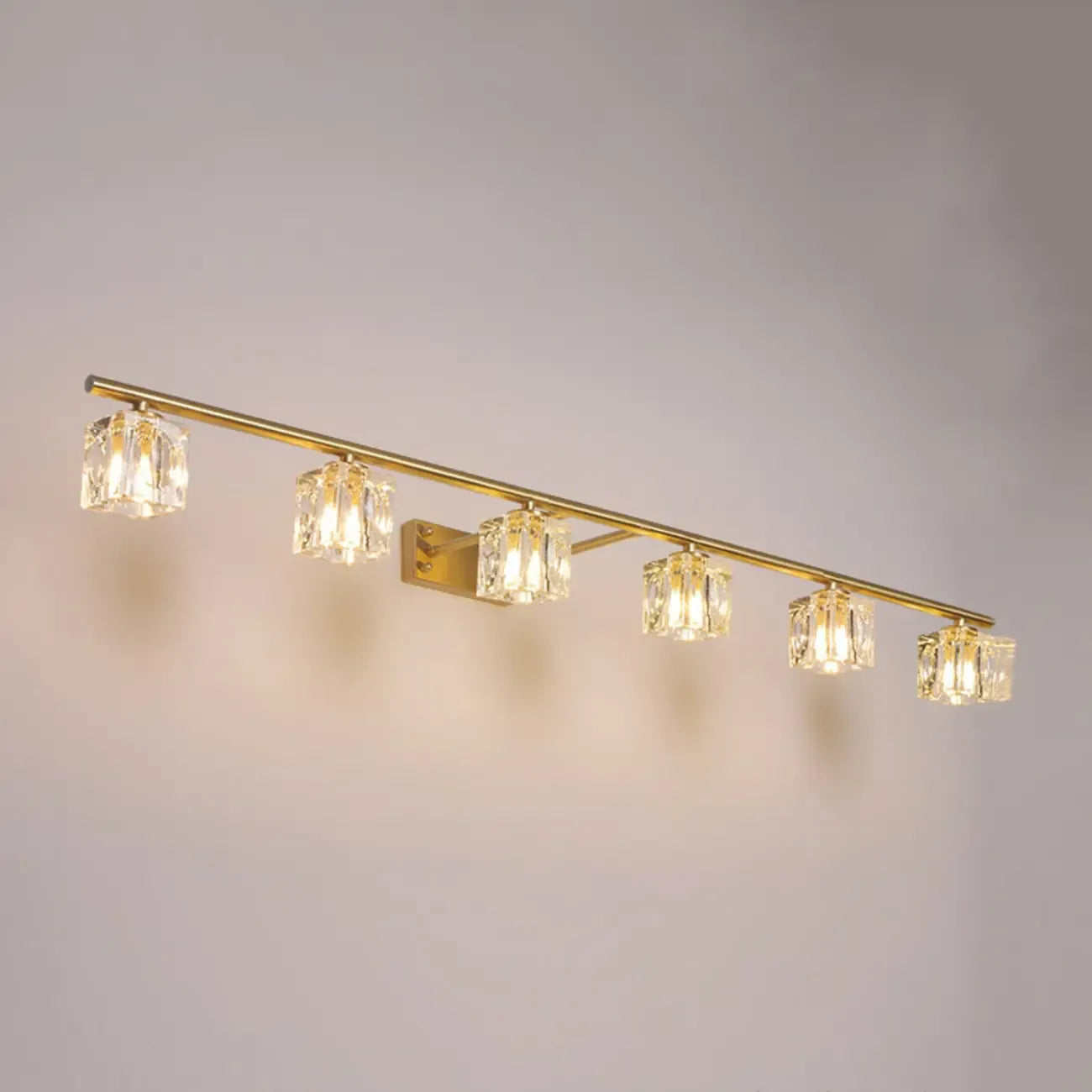 Applique murale moderne dorée pour salle de bain avec abat-jour en cristal transparent